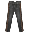 FENDI Logo stretch-cotton straight jeans,P00407718