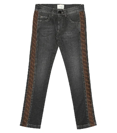 Fendi Kids' Logo Stretch-cotton Straight Jeans In Black
