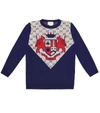 Gucci Gg Wool Inlay Pullover In Blue In Blue