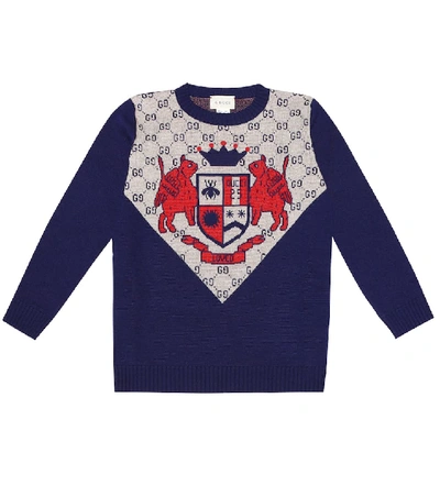 Gucci Kids' Gg Wool Inlay Pullover In Blue