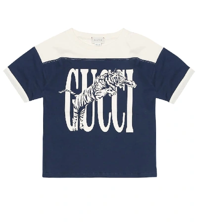 Gucci Kids' Logo印花纯棉平纹针织t恤 In Blu