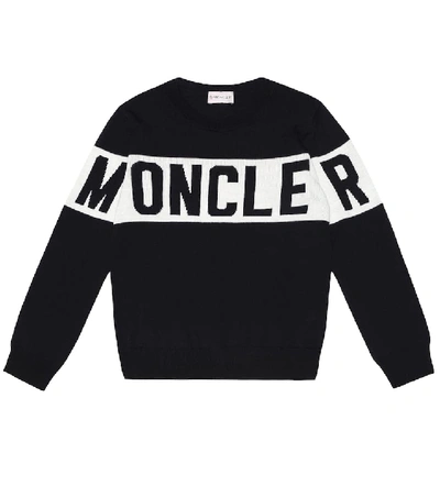 Moncler Kids' Logo Knitted Sweatshirt In Blue