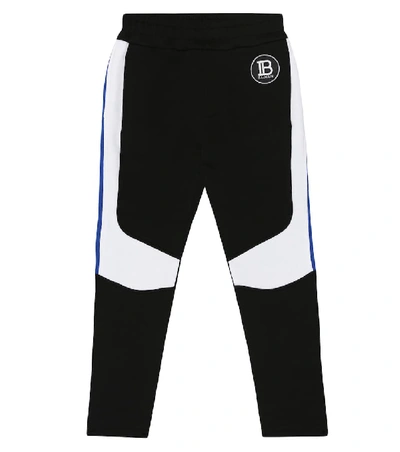 Balmain Kids' Contrast Panelled Sweatpants In Nero/azzurro