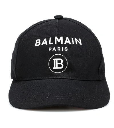 Balmain Kids' Logo棉质棒球帽 In Black