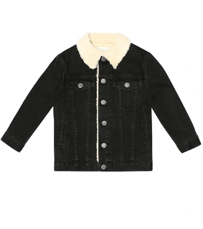 Gucci Kids' Faux Shearling-lined Denim Jacket In Black