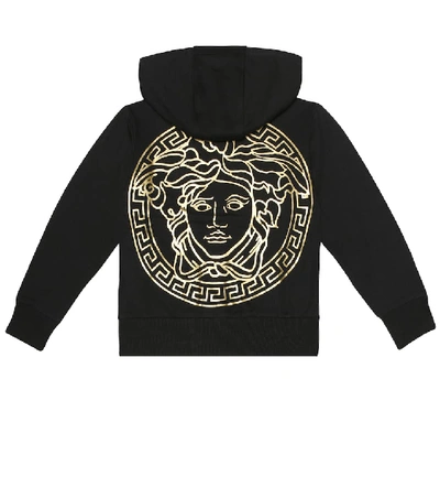 Versace Kids' Boy's Hooded Zip-up Jacket W/ Medusa Graphic In Black
