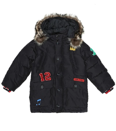 Dolce & Gabbana Kids' 毛皮边饰刺绣夹克 In Black