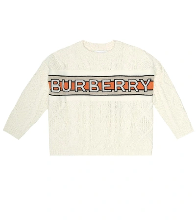 Burberry Kids' Boy's Arnold Logo Stripe Cable Knit Jumper In Neutrals