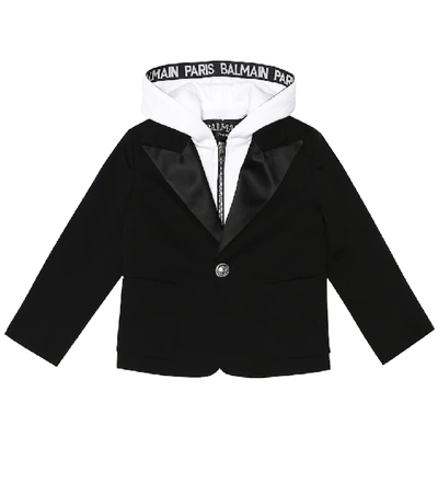Balmain Kids' Hooded Cotton Gabardine Jacket In Black