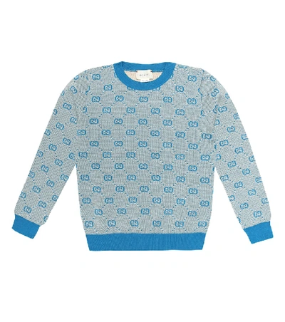 Gucci Kids' Gg Wool And Cotton Jumper In Blue