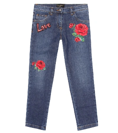 Dolce & Gabbana Kids' Embellished Jeans In Blue