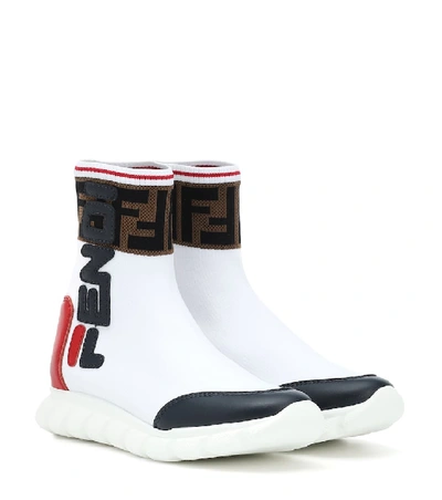 Fendi Kids' Mania Speed Knit Slip-on Sneakers In F15fx Bianco