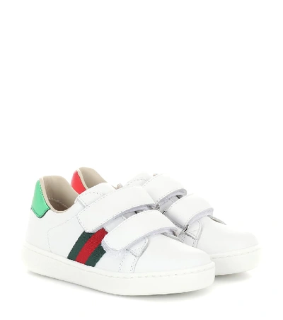 Gucci Kids' Web 细节皮质运动鞋 In White