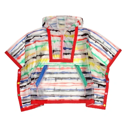 Stella Mccartney Kids' Painted Striped Hooded Rain Cape In Transparent