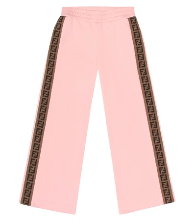 Fendi Teen Ff 花纹织带运动裤 In Pink / Beige