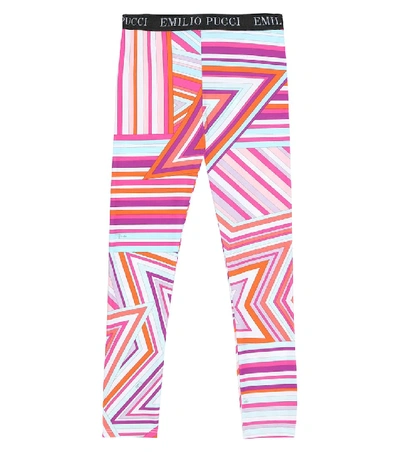Emilio Pucci Kids' Colourful Leggings For Girl With White Logo In Multicolor