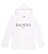 Balmain Kids' Long Sleeve Mirrored Logo Hoodie In White