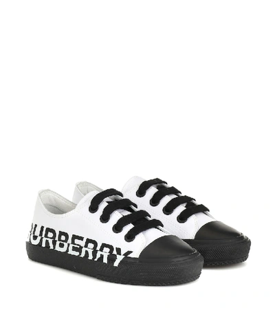 Burberry Kids' Logo Print Cotton Canvas Sneakers In White