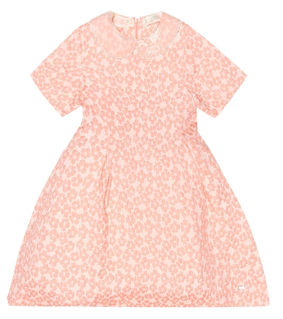 Fendi Kids' Cotton-blend Floral Jacquard Dress In Pink