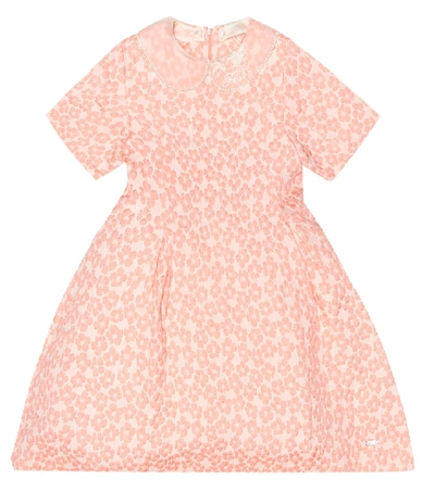 Fendi Kids' 棉质混纺花卉提花连衣裙 In Pink