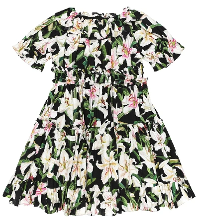 Dolce & Gabbana Kids' Floral Cotton Dress In Nero