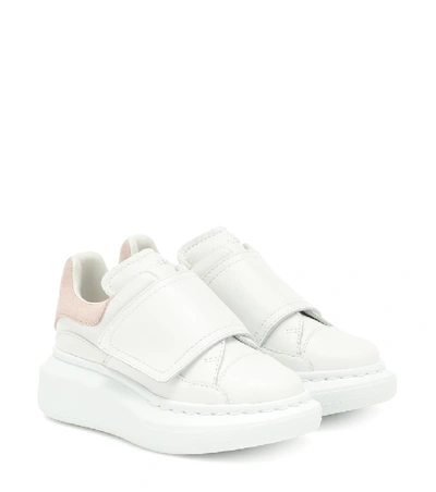 Alexander Mcqueen Kids' Suede-trimmed Leather Exaggerated-sole Trainers In White,pink