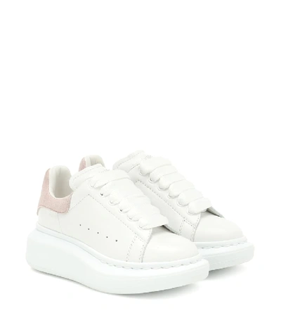 Alexander Mcqueen Babies' Suede-trimmed Leather Exaggerated-sole Sneakers In White,pink