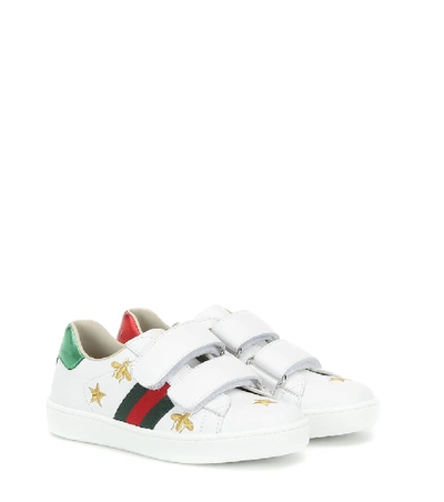 Gucci Kids' New Ace Bee-embroidered Leather Trainers 5-8 Years In White