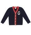 Gucci Children's Wool Cardigan With G Patch In Blue