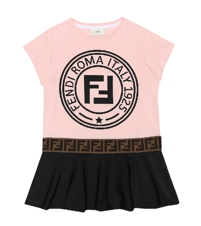 Fendi Kids' Colourblock Logo Short-sleeve Dress In Pink