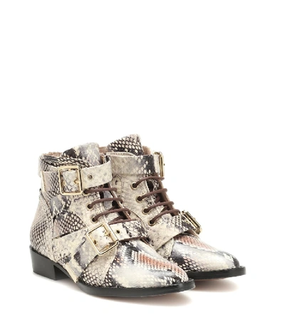Chloé Snake-effect Leather Ankle Boots In Neutrals
