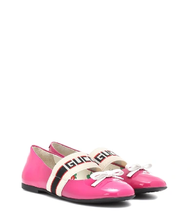 Gucci Kids' Logo织带芭蕾舞平底鞋 In Pink