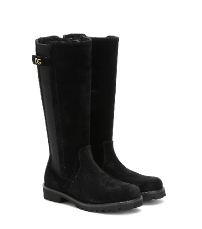 Dolce & Gabbana Kids' Round Toe Tall Boots In Black