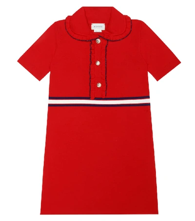 Gucci Kids' Ruffle Trim Wool Dress In Live Red