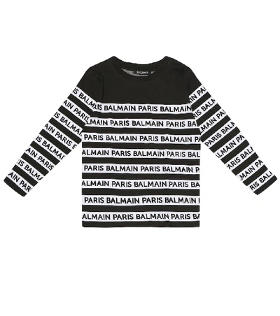 Balmain Kids' Logo Print L/s Cotton Jersey T-shirt In Black