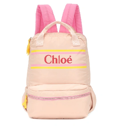 Chloé Kids' Logo Printed Nylon Backpack In Pink