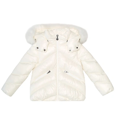 Moncler Kids' Anglais Nylon Down Jacket W/ Fur In White