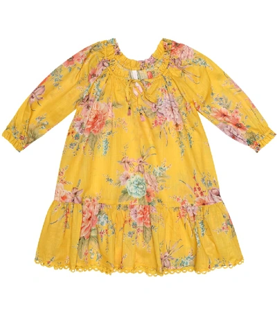 Zimmermann Kids' Zinnia Floral Cotton Dress In Yellow