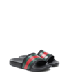 Gucci Black Webbing Stripe Printed Slides In Black