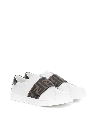 Fendi Kids' Ff Leather Trainers In White