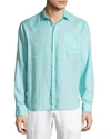 Vilebrequin Caroubis Patch-pocket Slubbed-linen Shirt In Lagon