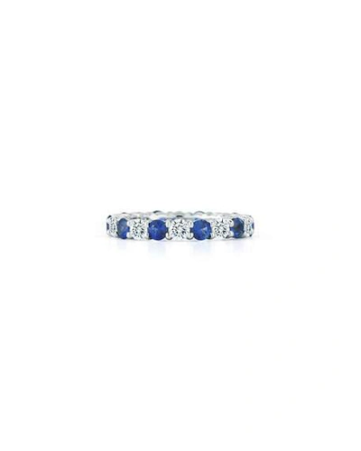 Nm Diamond Collection Platinum Diamond Blue Sapphire Eternity Ring Size 7.5