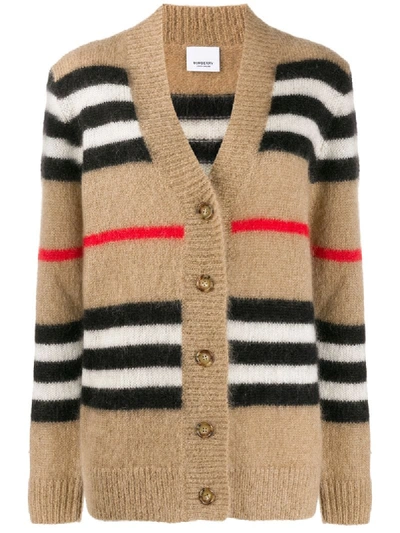 Burberry Icon Stripe Knitted Cardigan In Neutrals