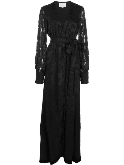 Alexis Antonella Fringed Devoré-satin Wrap Maxi Dress In Black