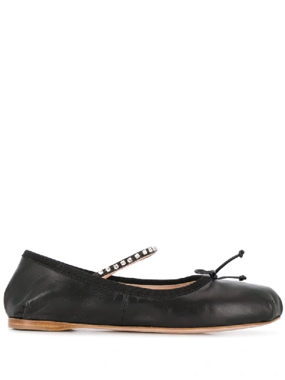 Miu Miu Bow Detail Ballerina Shoes In Black