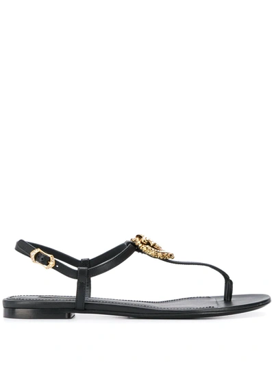 Dolce & Gabbana Logo Plaque T-bar Sandals In Black