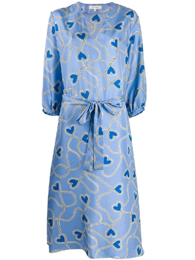 Chinti & Parker Silk Heart-print Dress In Blue