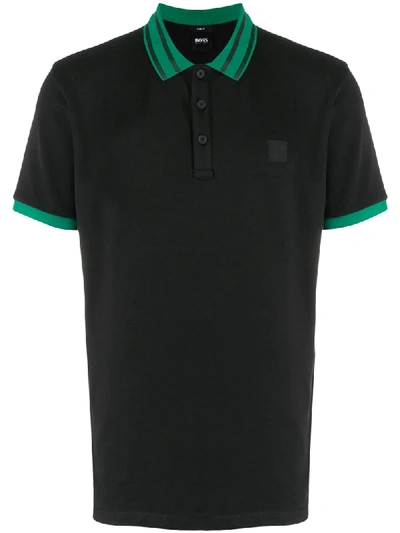 Hugo Boss Contrast Trimmed Polo Shirt In Black