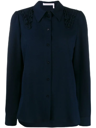 See By Chloé Embroidered Long-sleeve Shirt In Blue