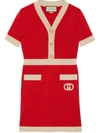 Gucci Wool V-neck Dress With Interlocking G Embroidery In Red